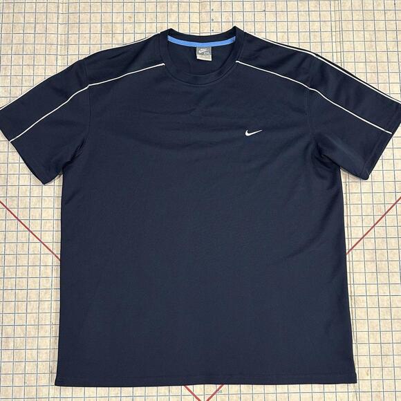 Men’s Vintage Y2K Nike Swoosh Logo Navy Blue Jersey Mesh T-Shirt sz XXL 2XL - Picture 1 of 9